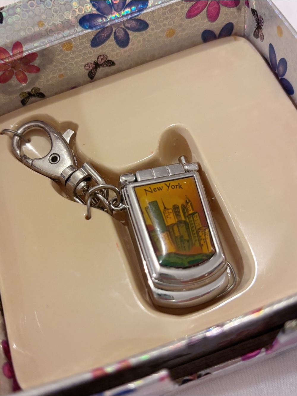 Vintage New York Flip Phone Watch Keychain Charm
